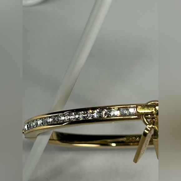 Coach Jewelry Gold Hinged Bangle Bracelet Cubic Zirconia Encrusted Gems 2 Charms - Picture 9 of 10